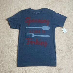 NWT Heather Navy Blue Short Sleeve Tee with Red Graphic